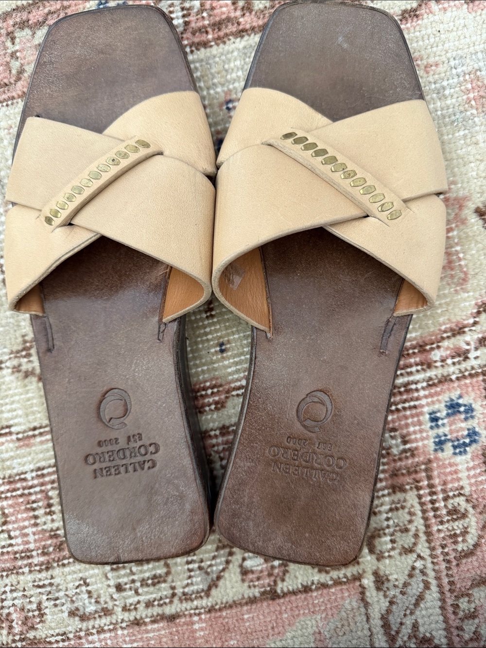 Calleen Cordero Beige Leather Slide Sandals size 8